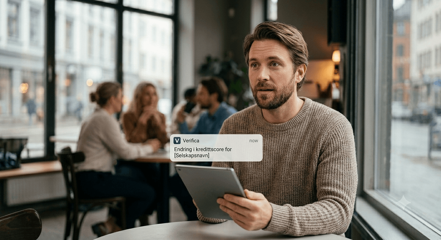 Verifica sender varsel om endring i kredittscore til kunden — live på tablet